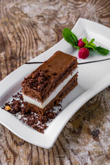 A slice of chocolate dessert