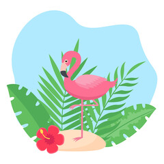 Naklejka premium This is a pink flamingo bird on the beach.