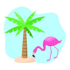 This is a pink flamingo bird on the beach.