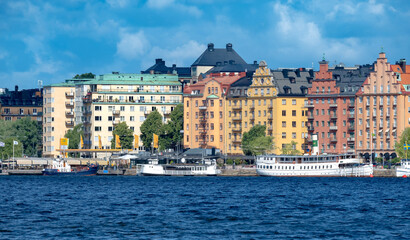 Fototapeta na wymiar Summertime view of Stockholm, the capital of Sweden, one of the Nordic countries along the Baltic Sea in Scandinavia and its surrounding archipelago.