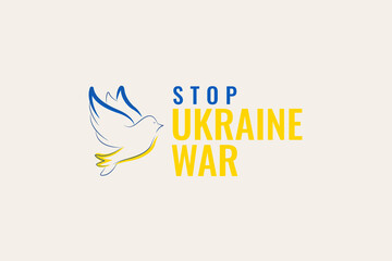Stop Ukrainian war banner. Dove of peace hand drawn in the colors of the flag of Ukraine. Support Ukraine. Poster.