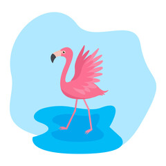 This is a pink flamingo bird on the beach.