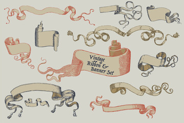 Vintage ribbon banners set. Isolated. Vector illustration. For use as an announcement, celebration menu design and title design. 