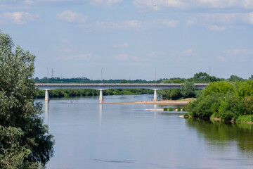 Central Europe river on a sunny summer day. Summer.