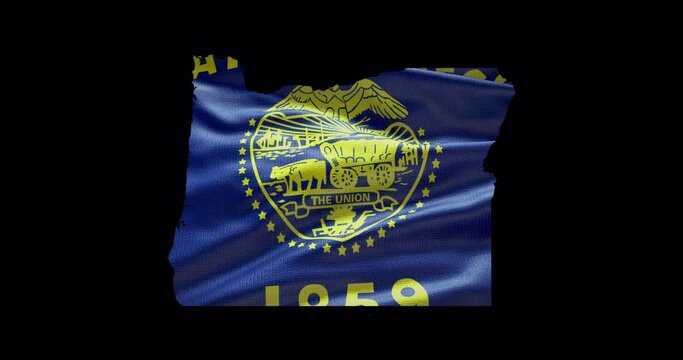 Oregon state map with waving flag. State outline 4K