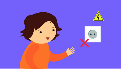 boy in an orange sweater near the socket