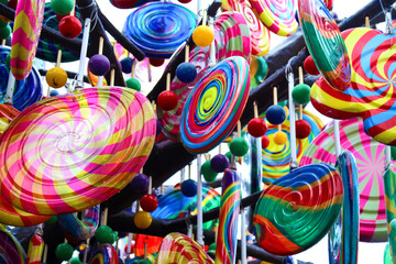 Colorful Lollipop balloon hanging on the tree