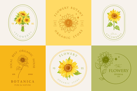 sun flower pre made logo design set template
