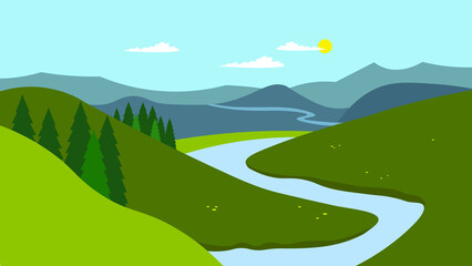 Fototapeta na wymiar landscape with mountains, river and sky