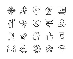 Core Values Icons - Vector Line. Editable Stroke. 