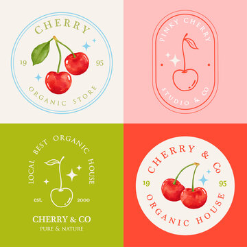 red cherry pre made logo design set template