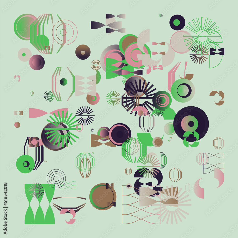 Poster digital collage graphics pattern made with generative art elements and vector geometric shapes