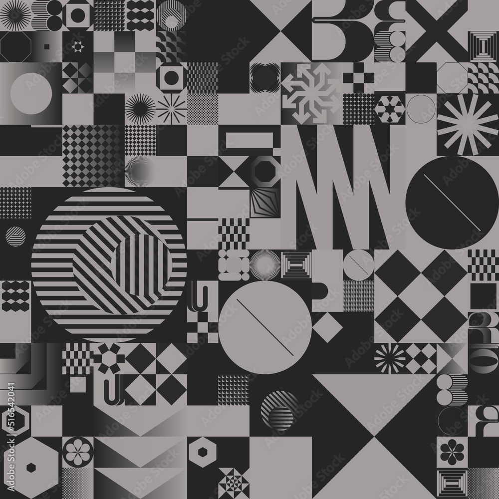 Aufkleber brutalist art inspired vector pattern graphics made with bold abstract geometric shapes