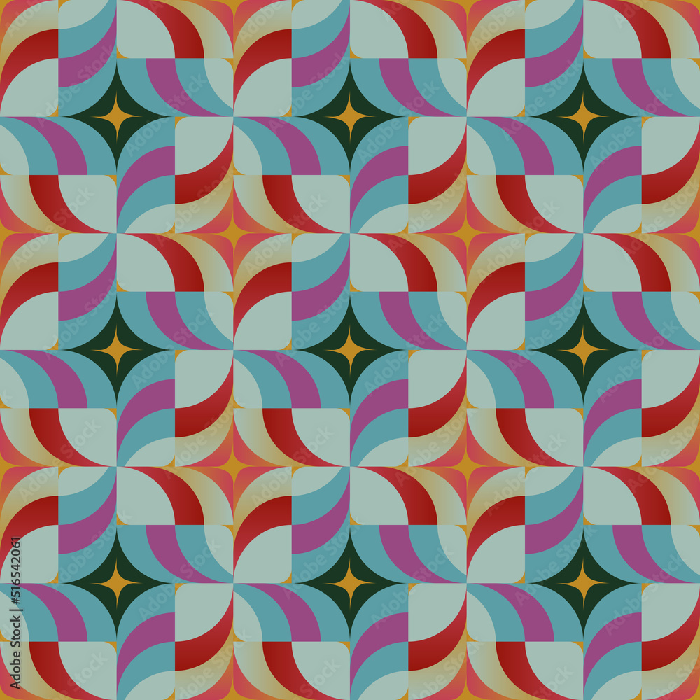 Poster 60s retro style and mid-century aesthetics vector pattern background made with abstract geometric sh