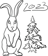 Rabbit Vector On White Background , Use for Web, line , icon or logo, cartoon bunny. hare pose. new year 2023