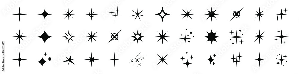 Wall mural sparkles, stars and bursts icons, twinkling stars. glowing light effect star. sparkles, shining burs