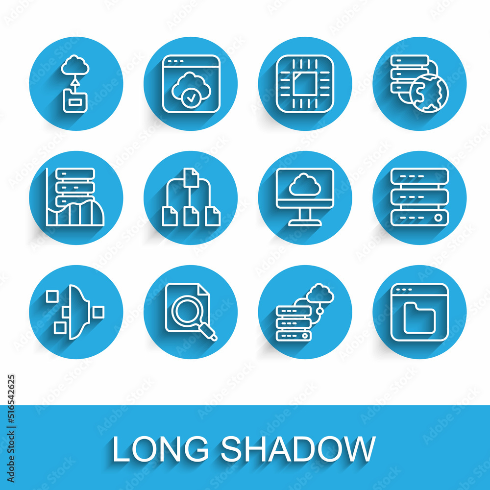 Poster set line filter setting, search concept with folder, cloud technology data transfer, network cloud c
