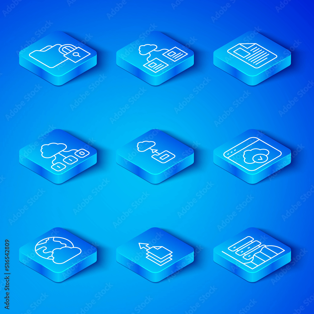 Poster set line social network, cloud technology data transfer, data export, file document, folder and lock