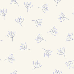 Floral pattern for bed linen textile. Unique seamless ornament of outline blue berries. Mix doodle on retro style light background. Simple art design pattern for textile, fabric and print. Vector
