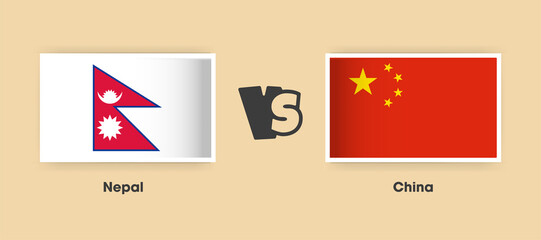 Nepal vs China flags placed side by side. Creative stylish national flags of Nepal and China with background