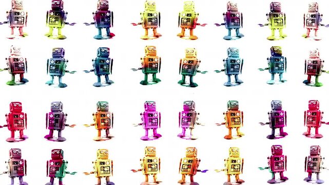 Dancing and tripping retro robot toys 