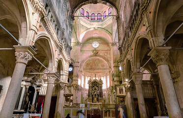Fototapeta na wymiar View of the interior of the Cathedral of St. James on May 20, 2022, in Sibenik, Croatia.
