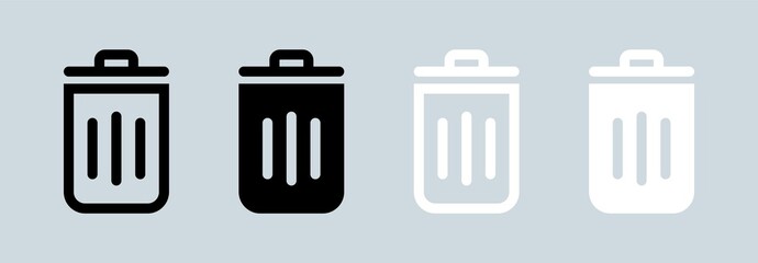 Trash bin icon in black and white colors. Delete signs vector illustration.