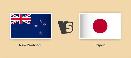New Zealand vs Japan flags placed side by side. Creative stylish national flags of New Zealand and Japan with background