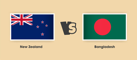 Obraz na płótnie Canvas New Zealand vs Bangladesh flags placed side by side. Creative stylish national flags of New Zealand and Bangladesh with background