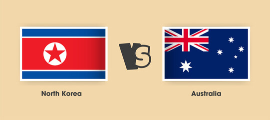 North Korea vs Australia flags placed side by side. Creative stylish national flags of North Korea and Australia with background