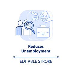 Reduces unemployment light blue concept icon. Economic correlation. Inflation effect abstract idea thin line illustration. Isolated outline drawing. Editable stroke. Arial, Myriad Pro-Bold fonts used