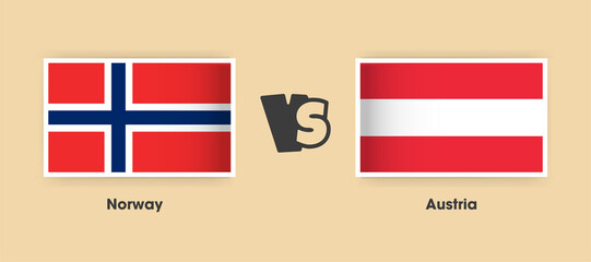 Norway vs Austria flags placed side by side. Creative stylish national flags of Norway and Austria with background