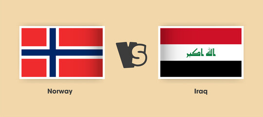 Norway vs Iraq flags placed side by side. Creative stylish national flags of Norway and Iraq with background