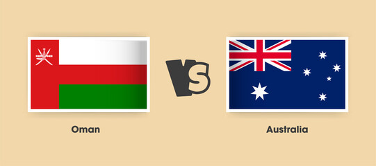 Oman vs Australia flags placed side by side. Creative stylish national flags of Oman and Australia with background