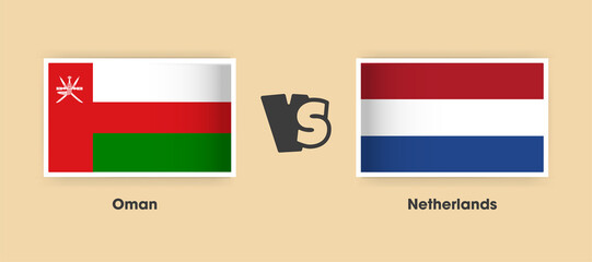 Oman vs Netherlands flags placed side by side. Creative stylish national flags of Oman and Netherlands with background