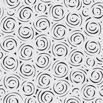 Abstract seamless pattern with spiral doodles. Vector repeating background, graphic print for clothing, wrapping paper or wallpaper. Monochrome texture with hand-drawn squiggles in the form of roses