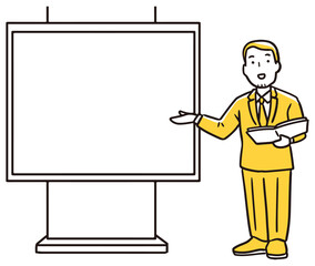 モニターを使って案内するビジネスマン