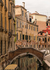 Fototapeta na wymiar Canal and bridge with typical architecture in Venice, Italy 