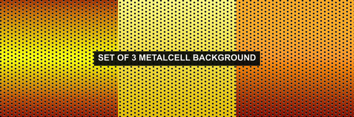 Set of 3 gold metal cell background . Net background.