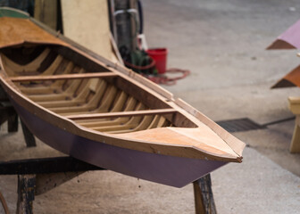 Wooden boat at boatyard - repair shop for boats - Venice, Italy 