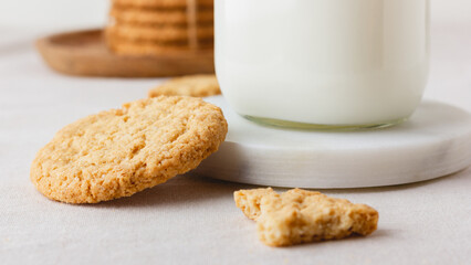Oatmeal cookies on a wooden plate