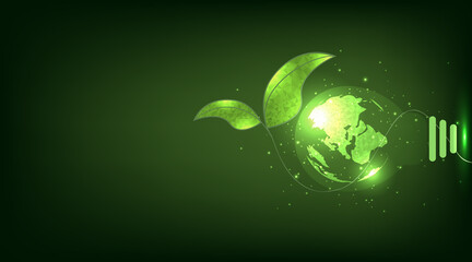 Glowing green vector light bulb, CSR concept outline symbol design.Corporate Social Responsibility, eco-friendly business.