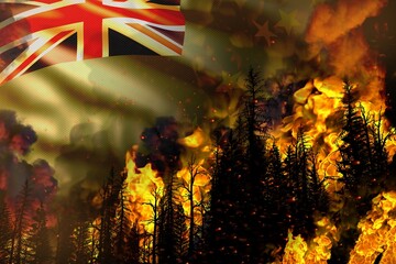 Big forest fire fight concept, natural disaster - burning fire in the trees on Tuvalu flag background - 3D illustration of nature