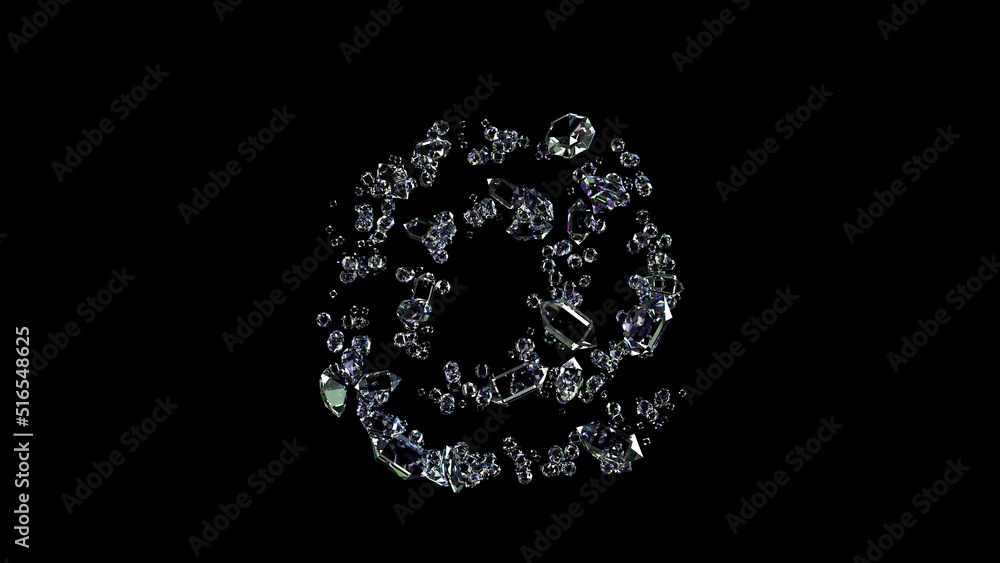 Poster crystal shining clear diamonds at sign on black, isolated - object 3d rendering
