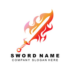 Sword Logo Design, Premium Retro Vintage Style Combat Tool vector illustration