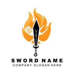Sword Logo Design, Premium Retro Vintage Style Combat Tool vector illustration