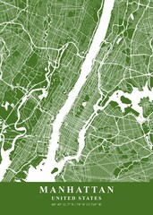 Manhatan - United States Moss Plane Map - obrazy, fototapety, plakaty
