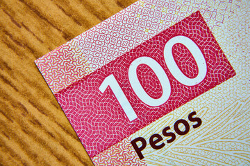 100 peso ,Meksyk ,banknot w przybliżeniu ,100 pesos, Mexico, a banknote approximately - obrazy, fototapety, plakaty