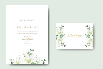 Fototapeta na wymiar Watercolor Lily Floral Wedding Invitation card 