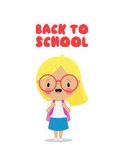 Back to School vector illustration with cute girl. Cartoon style. Isolated on a white background.